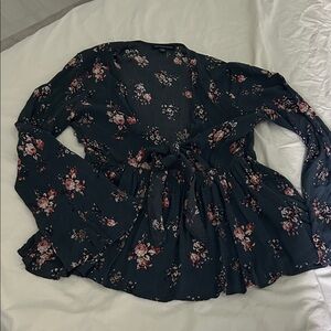 American Eagle Outfitters Floral Blouse - Dark Blue